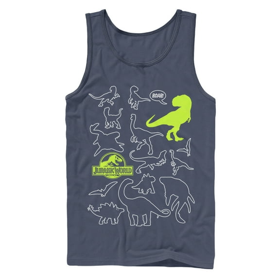 Men's Jurassic World: Fallen Kingdom Dinosaur Outline Tank Top Navy Blue Large