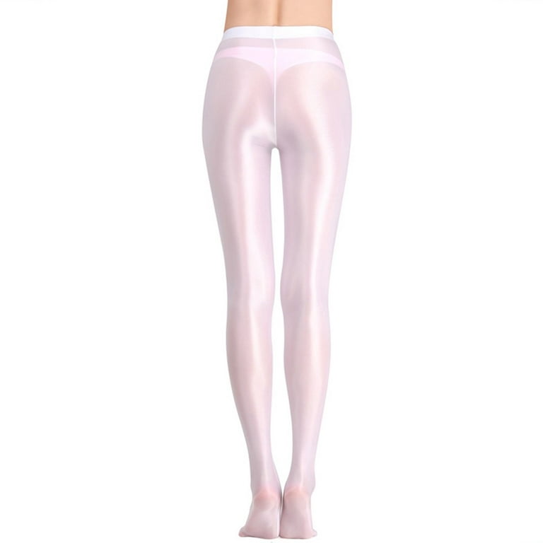 YIWEI Satin Oily Glossy Leggings Glitter Stockings Shiny Tights Wome High  Waist Yoga White XL 