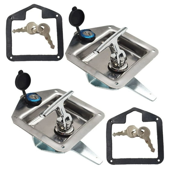 Trailer Door Latch T-Handle Lock Stainless Steel Keys for Camper RV Truck Tool, 2 Pcs