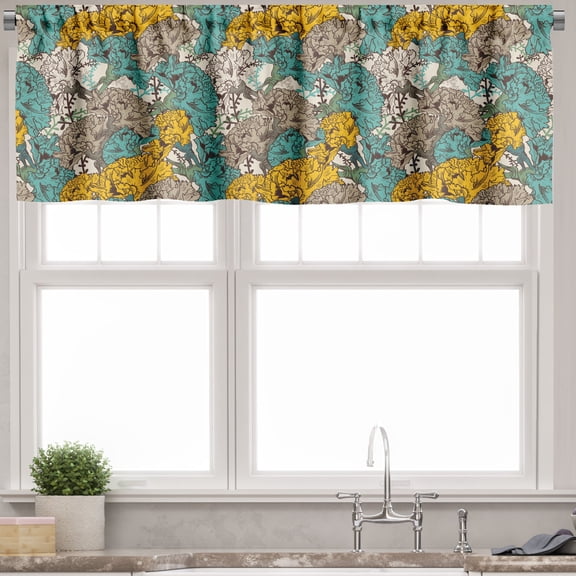 Ambesonne Floral Valance Pack of 2, Drawing Style Vintage, 54"X12", Earth Yellow Turquoise