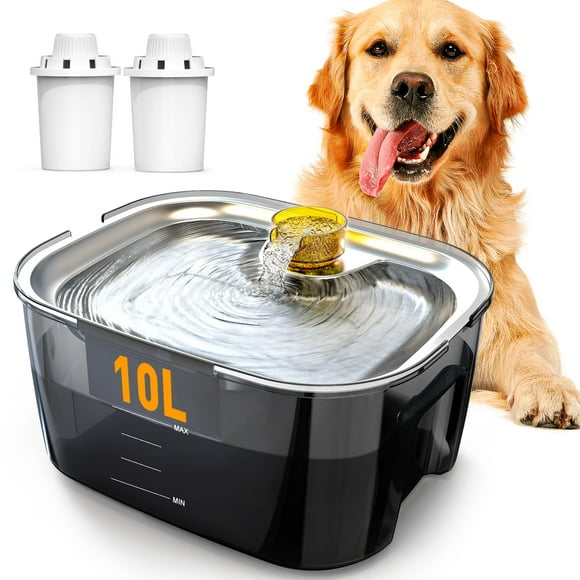 lesotc Fontaine à Eau pour Chien en Acier Inoxydable, Fontaine à Eau pour Animaux de Compagnie 2,6 Gallons/10l, Distributeur d'Eau pour Chat, Bol d'Eau pour Chien pour Grands Chiens et Multi-Animaux, Ultra-Silencieux, Pompe Intelligente, Facile à Utiliser