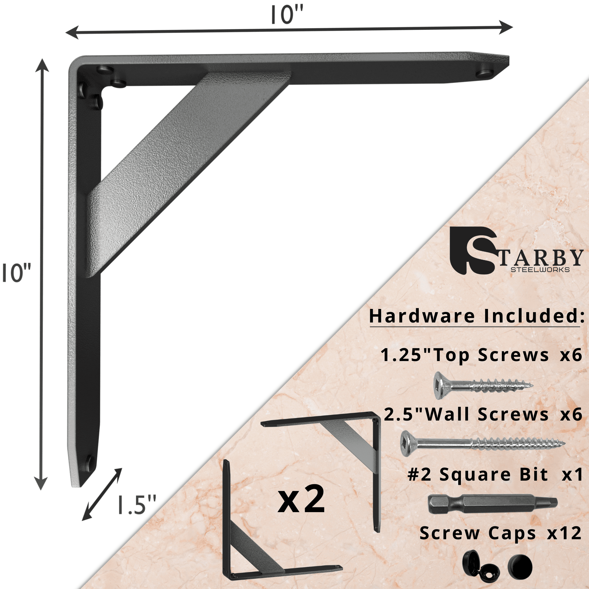 Jetstream Solid Heavy Duty Low Profile Welded Countertop Support Shelf Brackets Floating Shelf Discrete Slim 500 LB Capacity (2 Pack) / (4 Pack) (10" x 10" x 1.5", 2)