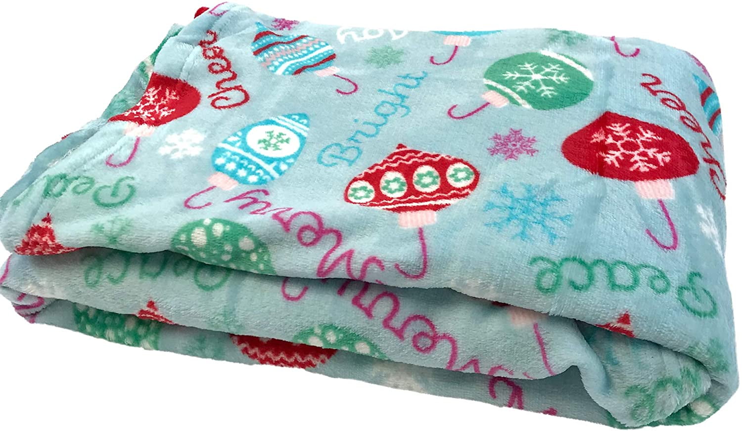 Christmas Holiday Throw Blanket Colorful Ornaments with Merry Bright