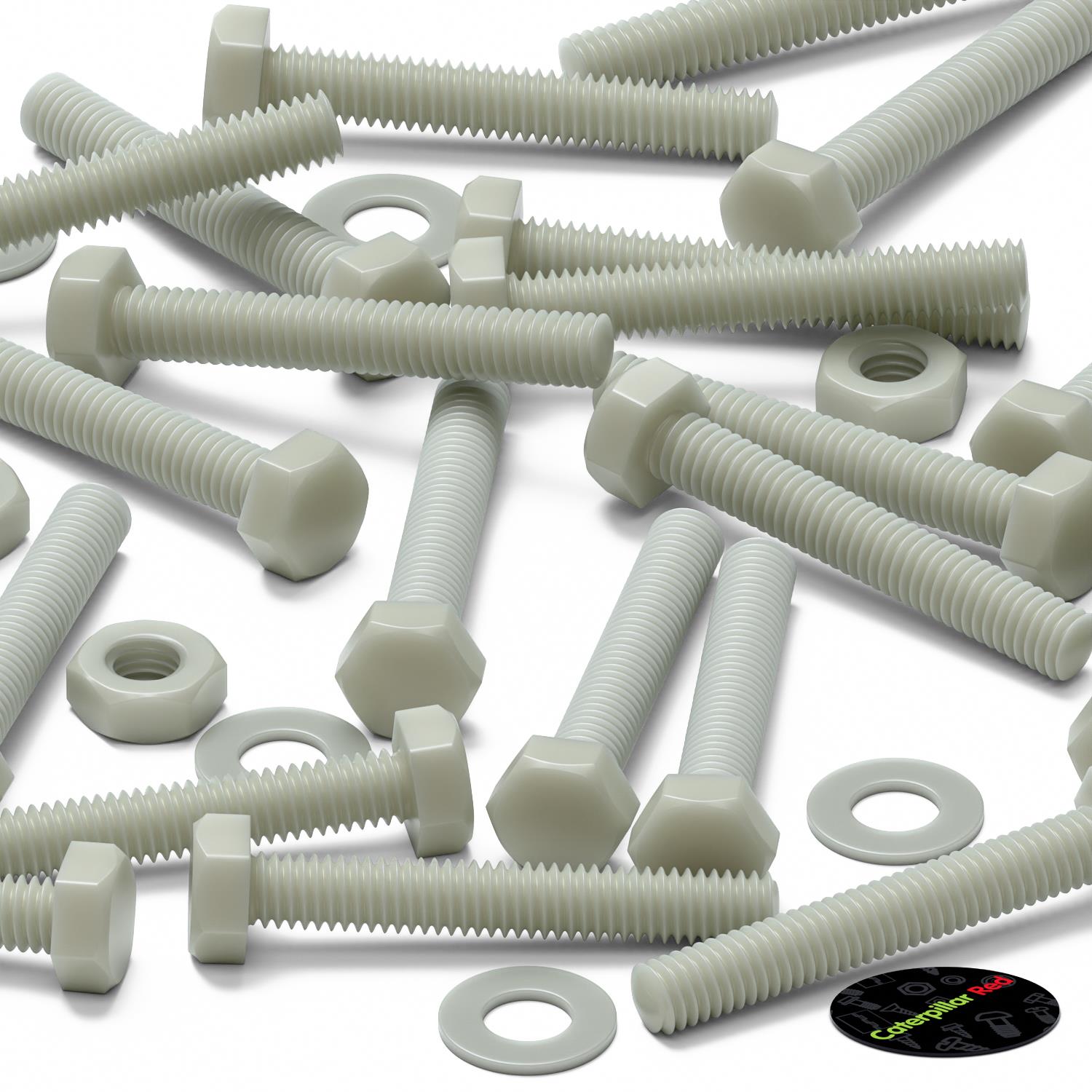 50 x Glass Filled Reinforced, Super Nylon Hex Head, M3 x 20mm, Machine Screws, Plastic Nuts and Bolts, Washers, (3/32 x 25/32 in)