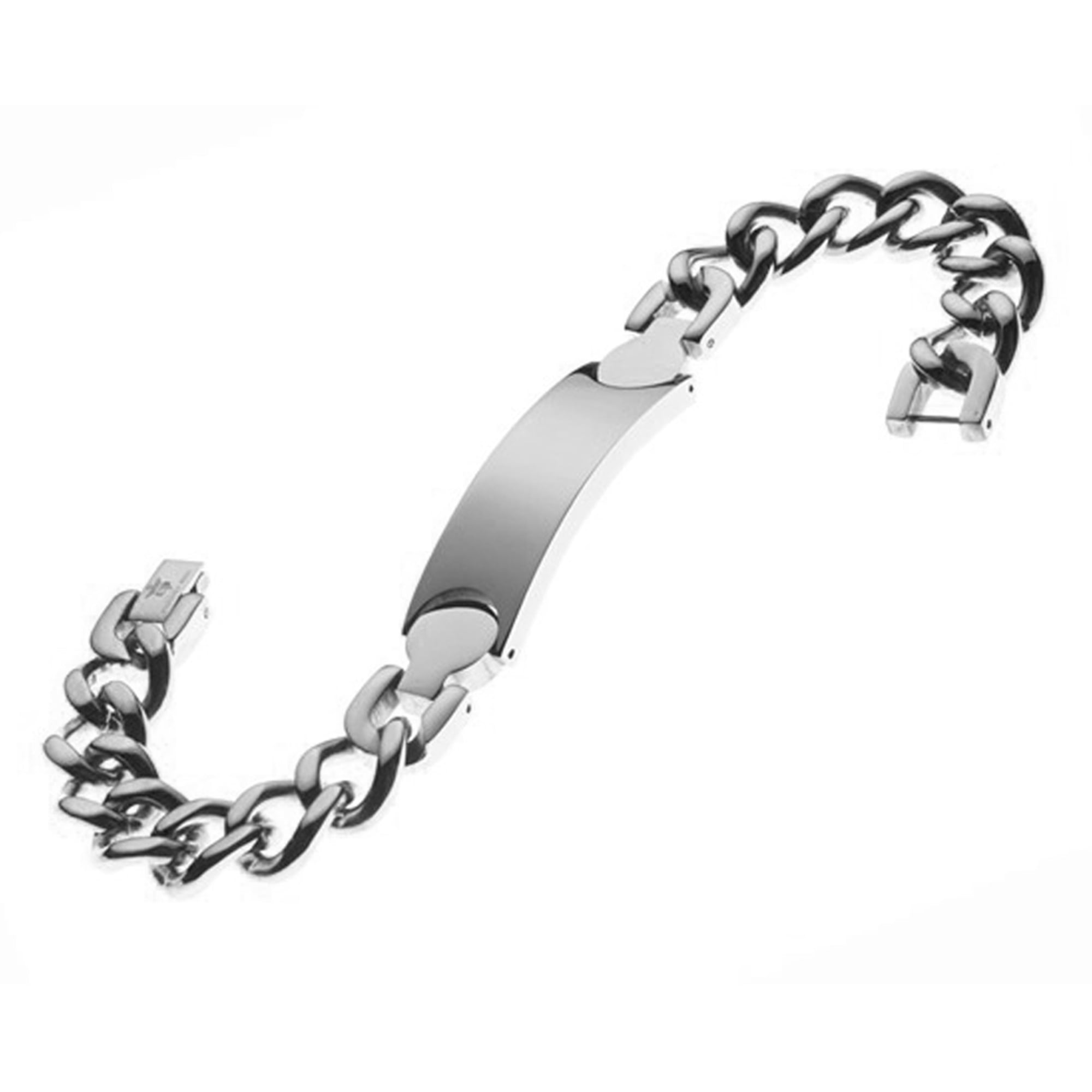 Arista Solid Plain ID-Engraveable Men's Bracelet with Chain in Stainless Steel, 8.5"
