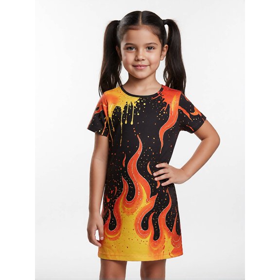 Girls Short Sleeve Everyday Dress Relaxed-Fit Everyday Look Relaxed Casual Dress for Girls Age 5-13 Summer Casual