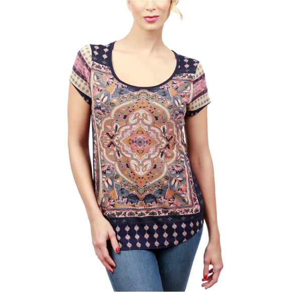 Lucky Brand Womens Printed SS Basic T-Shirt, Blue, Large