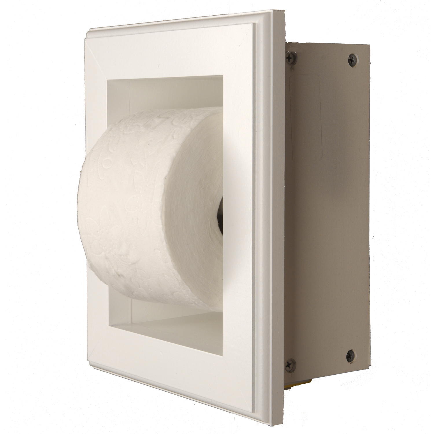 Typhon Recessed Solid Wood Toilet Paper Holder 7 x 8.5, White Enamel