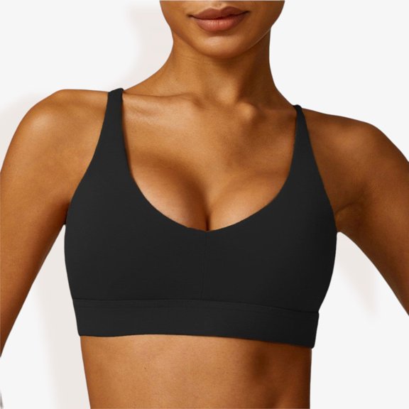 Women's V-Neck Sports Bra with Adjustable Straps and Supportive Band- Small, Black