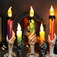 thumbnail image 3 of Halloween Skeleton Hand Candle Holder with Skull Base, Gothic Decor, LED Flame Light, Spooky Table Centerpiece, 3 of 4
