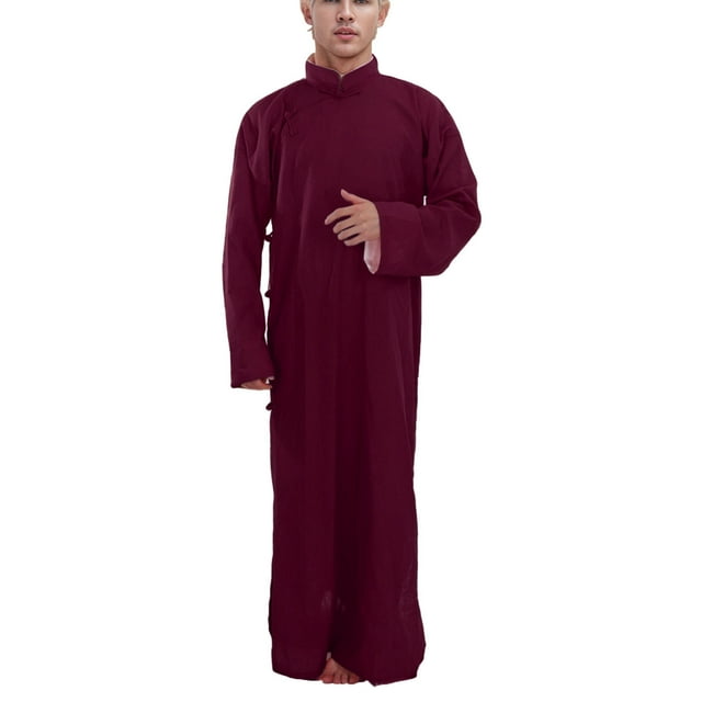 Mens T-Shirts Robes Robes Solid Color Robes Mandarin Jacket Wine Men's Fall Clothing size XXL
