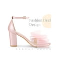 thumbnail image 3 of BLISSFUL STEP Women's Strappy Bow Tie Block High Ankle Heel Sandals Pink 7, 3 of 5