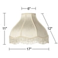 thumbnail image 3 of Victorian Inspired Lamp Shade, 6x17x11 Inches, Cream White Floral Fabric, Scalloped Edge with 2.5" Fringe, Dome Shape, Spider Harp Finial, 3 of 6