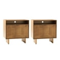 thumbnail image 4 of Modern 2 Drawers End Table Set of 2 with Charging Station Rotating Table Walnut, 4 of 8