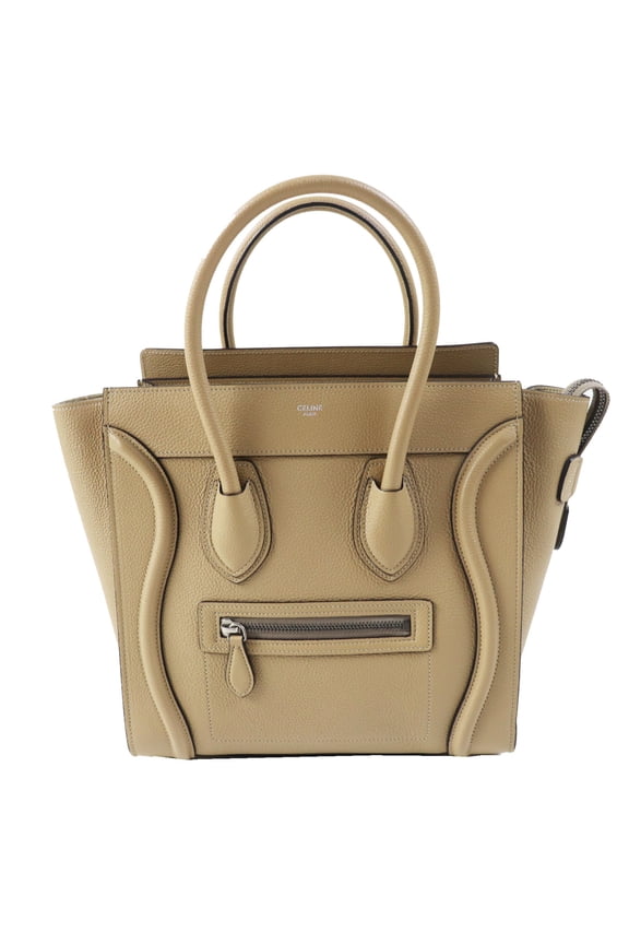 Pre-Owned CELINE 18979 Luggage Micro Shopper Dune (Beige) Drummed Calfskin Handbag, Made in...