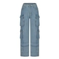 thumbnail image 6 of Women's Cargo Denim Pants Multi Pockets High Waist Wide Leg Jeans Baggy Distressed Jeans Streetwear Y2K Juniors Pants Light Blue,S, 6 of 8