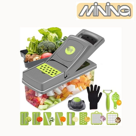 

15 in 1 Vegetable Chopper Onion Chopper Dicer 10 Blade Vegetable Cutter Spiralizer Slicer Egg Potato Salad Fruit Apple Carrot Choppers Separator Mandoline with Container and glove To receive products