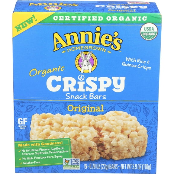 Annie's Organic Original Crispy RRF12 Snack Bars, Gluten Free, 3.9 oz, 5 ct.