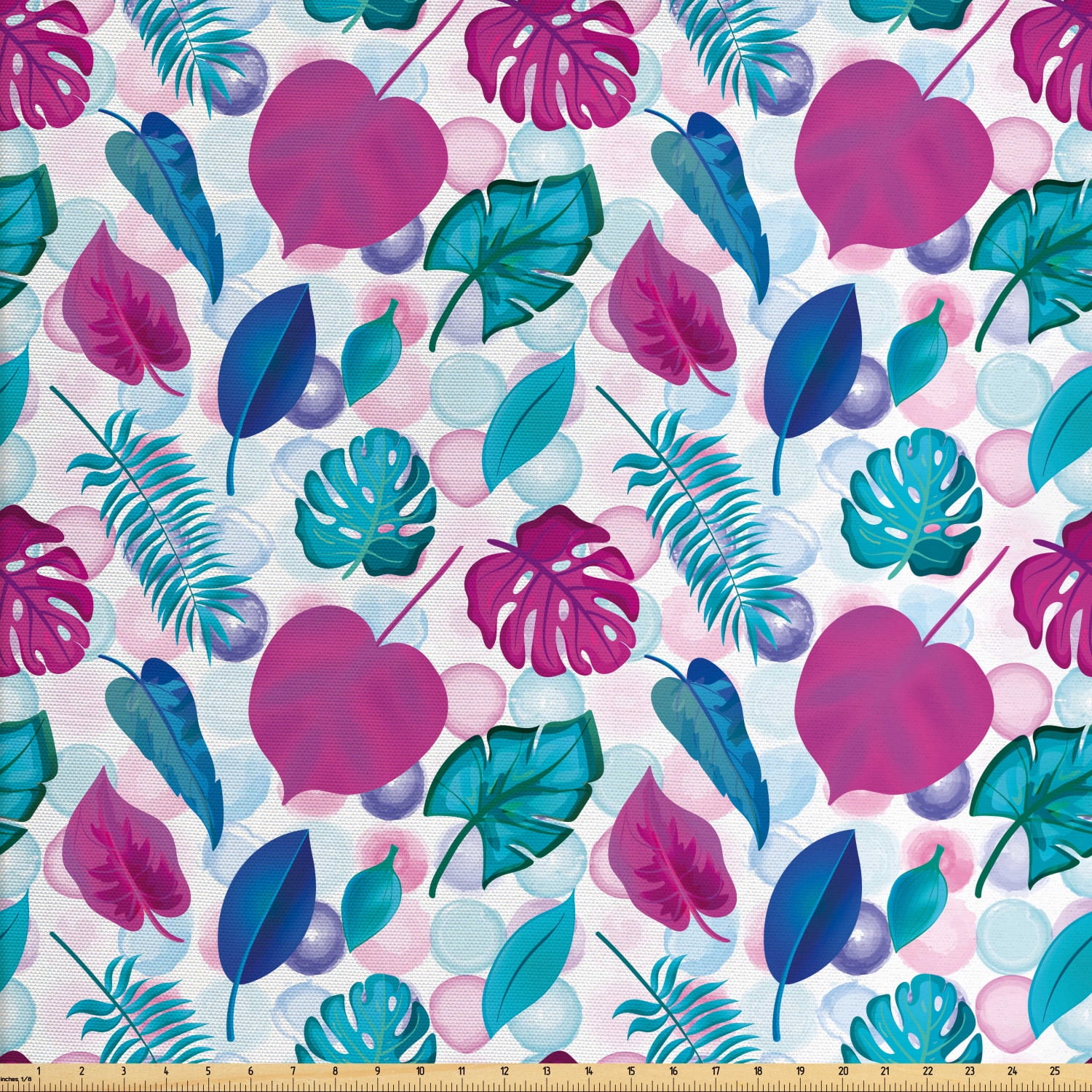 Blue and Pink Fabric by The Yard, Tropical Pattern with Abstract Vivid