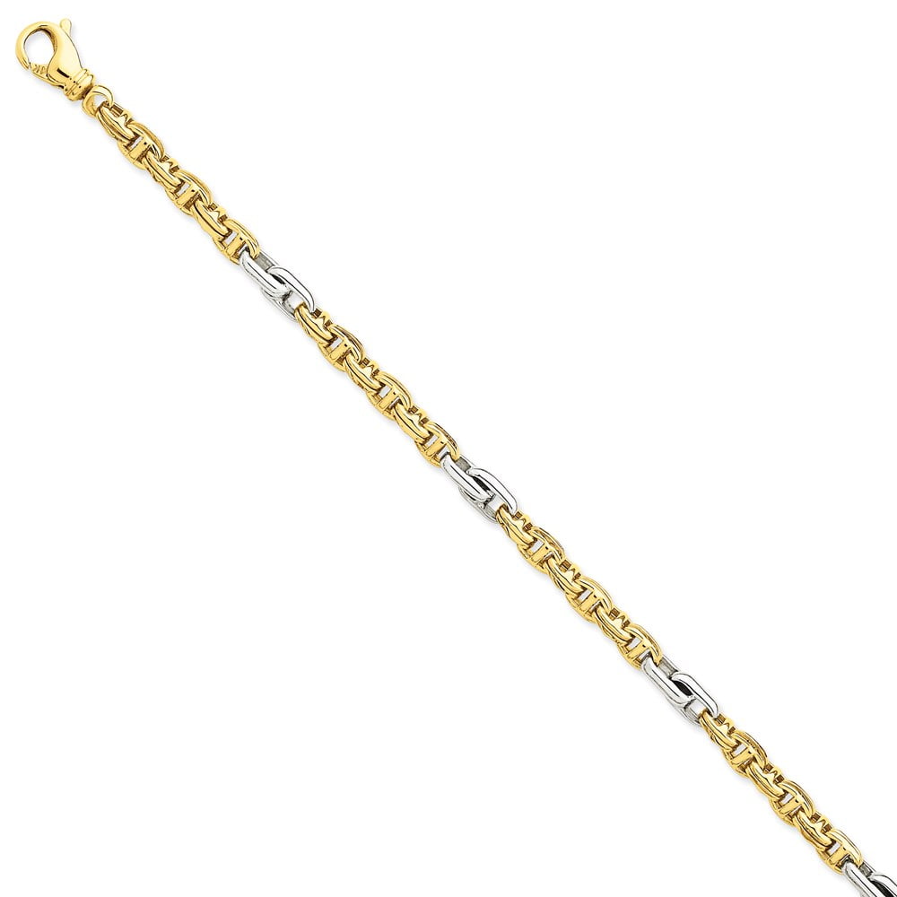 Solid 14k Yellow and White Gold Two Tone 5.8mm Unique Link Chain Necklace -  with Secure Lobster Lock Clasp 20