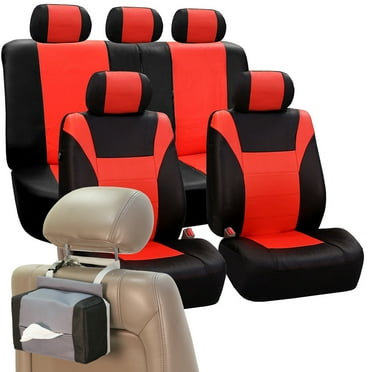 FH Group PU Leather Racing Car Seat Covers for Auto, Airbag Compatible Split Bench Full Set with Tissue Dispenser, Tangerine