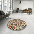 thumbnail image 4 of Ahgly Company Machine Washable Indoor Round Abstract Red Brown Area Rugs, 7' Round, 4 of 7