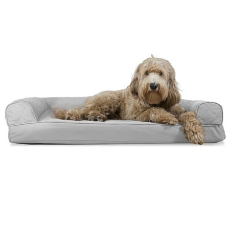 UPC: 0842229105629 | FurHaven Pet Products Quilted Cooling Gel Memory Foam Sofa-Style Pet Bed for Dogs & Cats – Silver Gray Large
