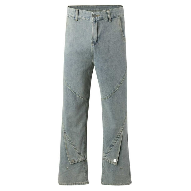 PEASKJP Big and Tall Jeans for Men Distressed Slim Stretchy Ripped Full Lentgh Destroyed Washing Denim Jeans Blue M