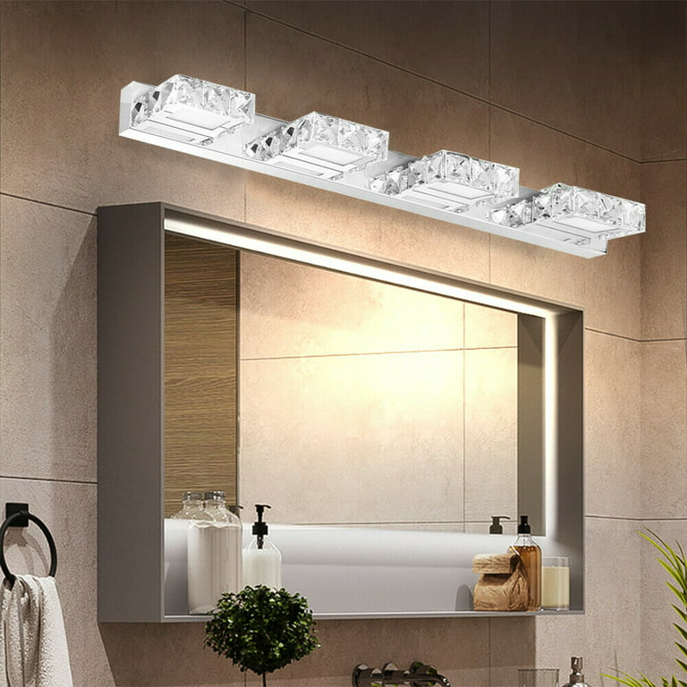 Wuzstar Modern Bathroom LED Crystal Mirror Light Toilet Wall Lamp Front Mirror LED Vanity Light Fixture, Size: 24.4 x 1.97 x 4.33, White