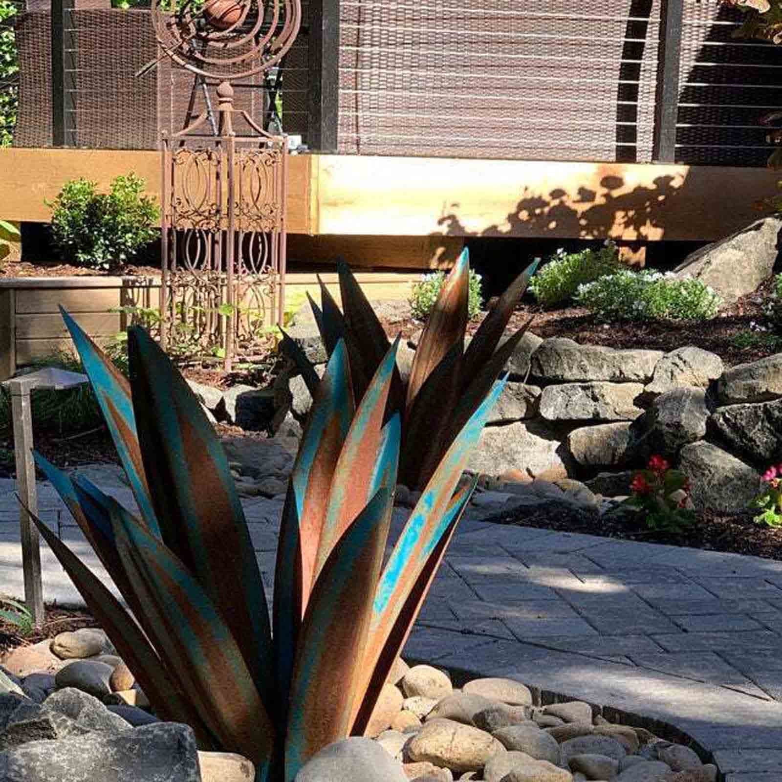 Kojanyu 25“ Metal Art Tequila Rustic Sculpture Garden Yard Sculpture Home Decor 9 Leaves