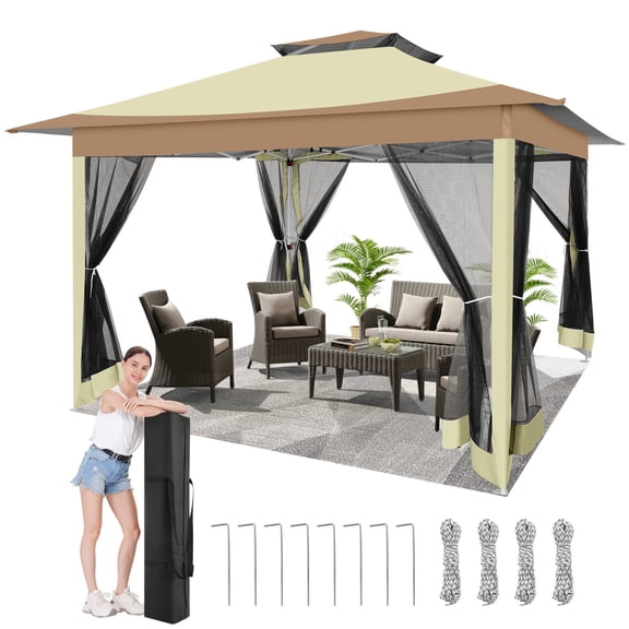 12x12ft Pop-up Gazebo Outdoor Canopy Tent with Mosquito Netting Patio Gazebo