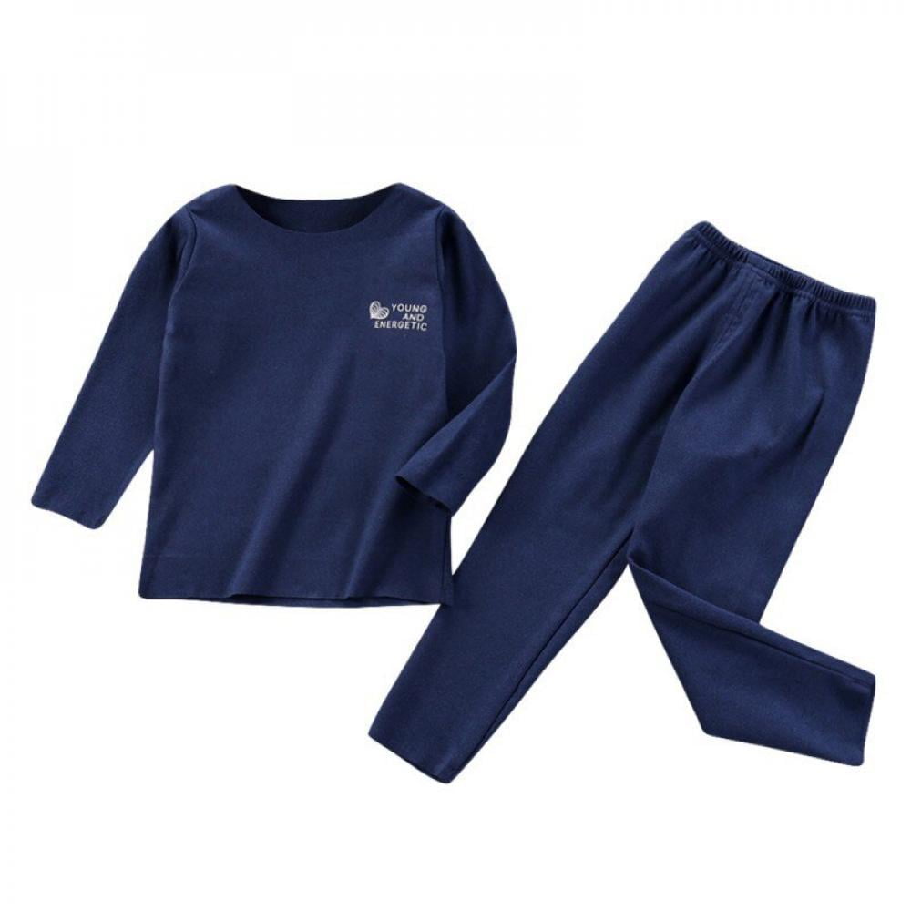 Boys Girls Kids Pajama Sets Solid Color Long Sleeve T-Shirt Top with Pants