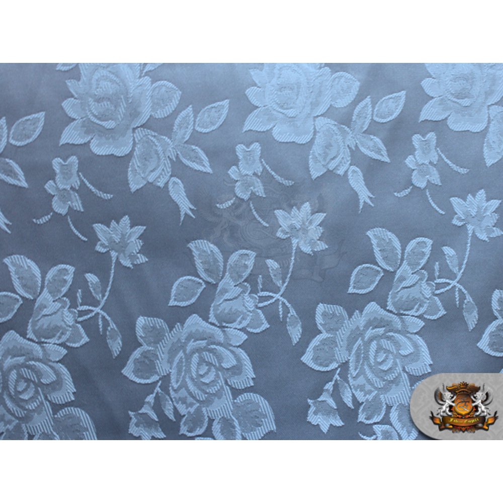 Satin Floral Jacquard Fabric LIGHT BLUE / 58" Wide / Sold by the yard