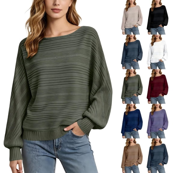 Tqcoqu Sweater for Women Long Sleeve Knit Tops,Casual Lightweight Pullover Ribbed Knit Sweater Fall Pullover Tops,Loose Fit Casual Sweaters