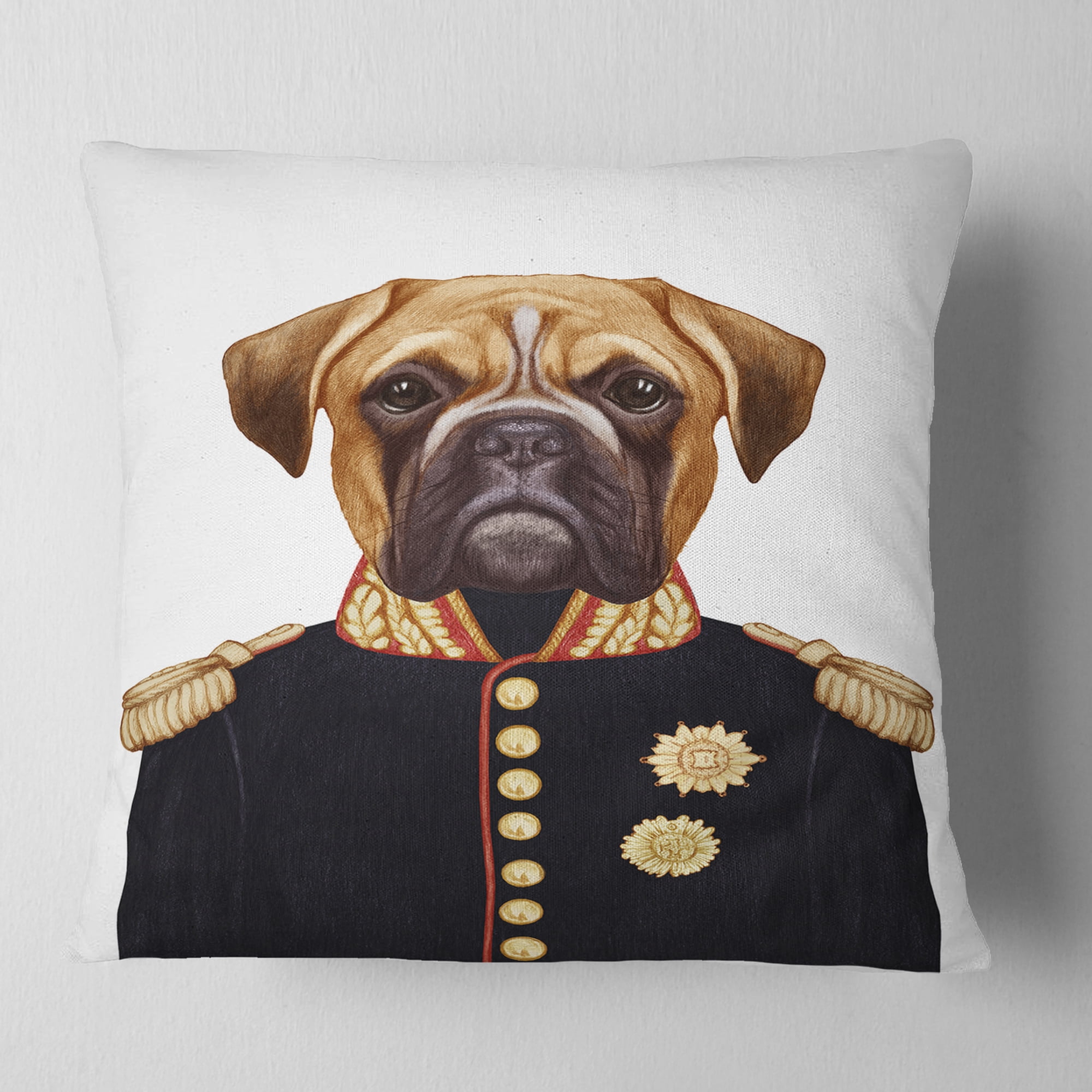 Designart Funny Boxer Dog in Military Uniform - Animal Throw Pillow - 16x16