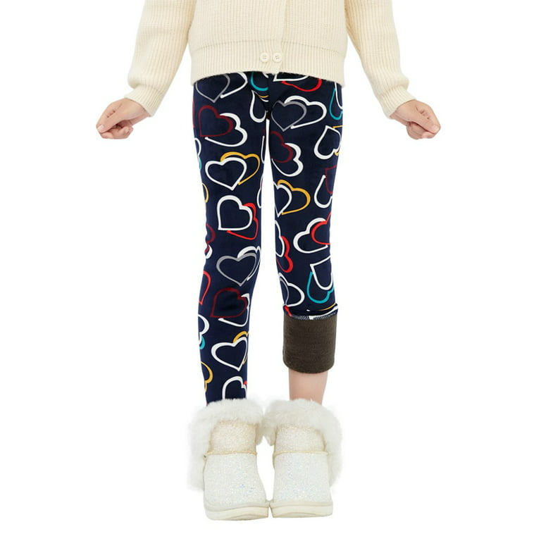 3-13T Little Big Girls Winter Thick Warm Long Pants Printing Fleece Lined  Footless Leggings 