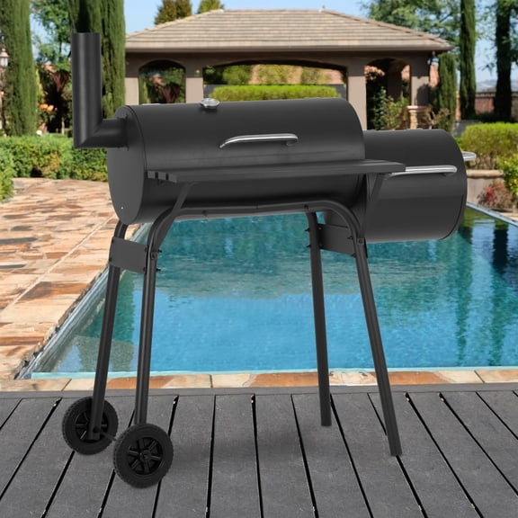 43-inch Charcoal Outdoor BBQ Grill - Portable Camping Grill for 6-10 People, Offset Smoker, Braised Roast,  and Backyard Picnic Grill