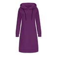 thumbnail image 4 of pstuiky Dresses for Women, Women's Solid Color Hooded Dress Hoodie Long Hooded Dress Sweatshirt Dress with Pockets, 4 of 7
