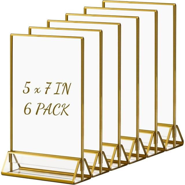 Acrylic Sign Holders x in Gold Picture Frame Table Number Wedding Holder Vertical Photo Stand Double Sided Menu Recipe Restaurant Reserved Display Centerpieces Bulk Frames