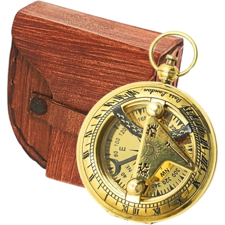 Solid Brass Sundial Compass in Leather Case | Pocket Chain Compass Graduation Day Gifts for Men, Birthday Gifts for Men/Boys, Father to Son Gifts, Baptism Gifts for Boys