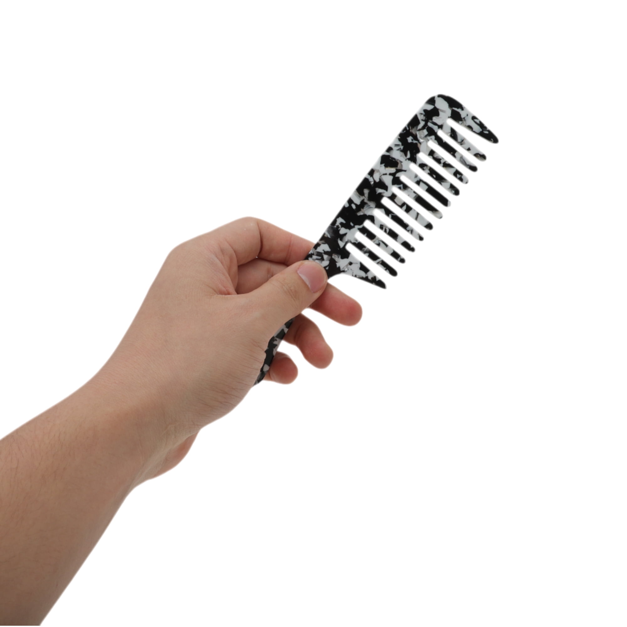 Unique Bargains 1 Pc Marble Handle Hair Comb for All Hair Types Styles Black, White