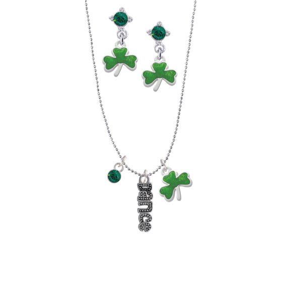 Delight Jewelry Silvertone Beaded ''Dance'' Green Shamrock Necklace and Clover Earrings Jewelry Set