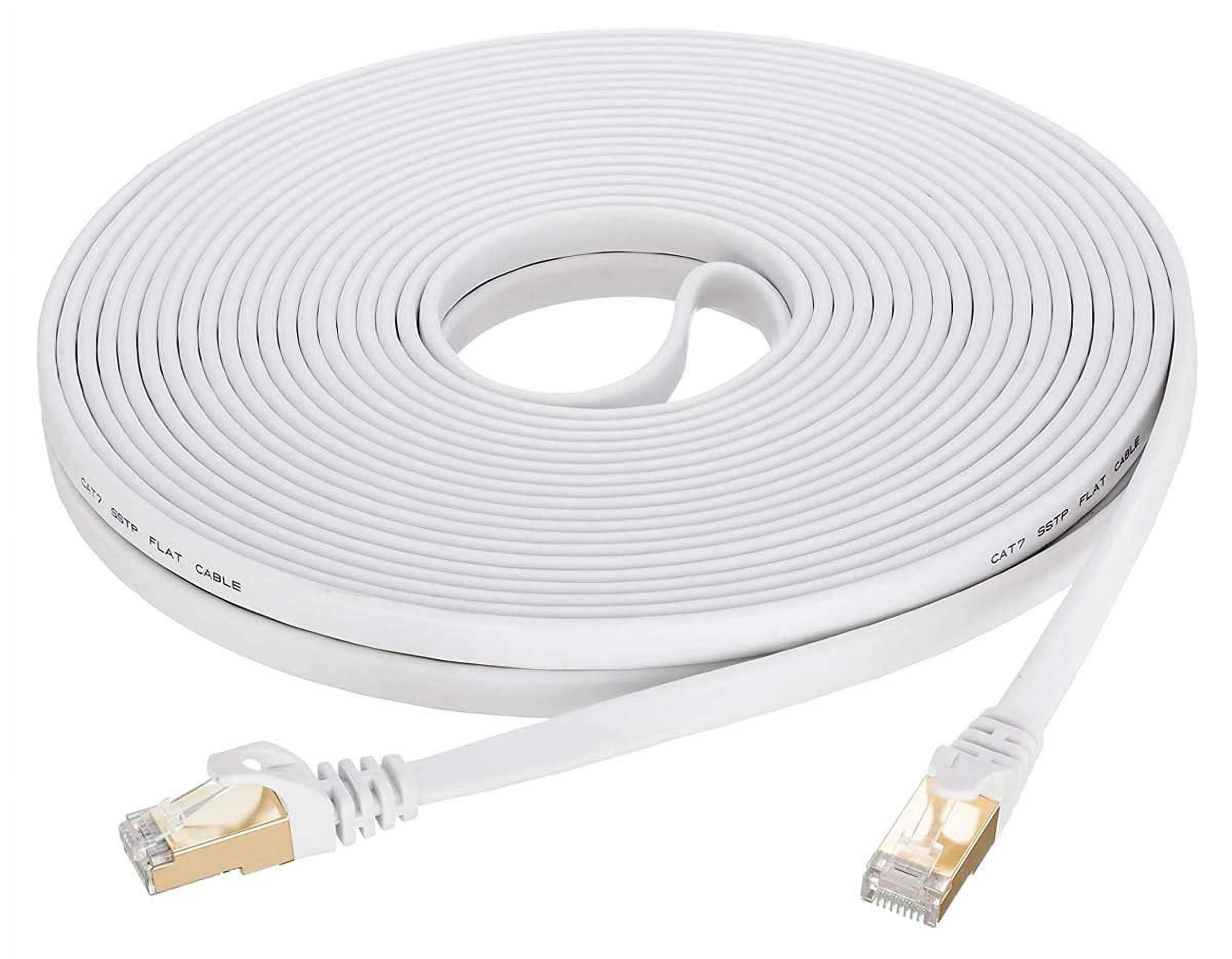Tianle Flat Cat8 Ethernet Cable, 26AWG Cat 8 Network Internet Lan Cable High Speed 40Gbps 2000Mhz SFTP RJ45 Gold Plated Connector for PC, Router, Switch, Modem, TV, PS5 (White, 20M/65FT)