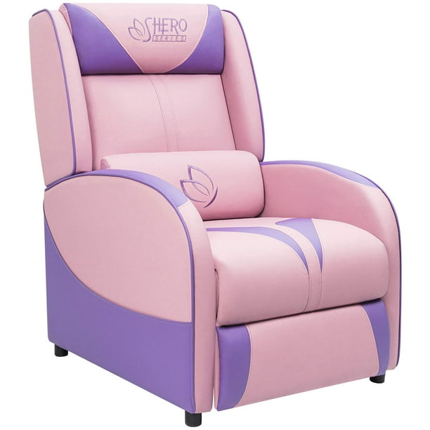 Walnew Pink Gaming Recliner Chair Single Living Room Sofa Recliner for Girl Purple Leather