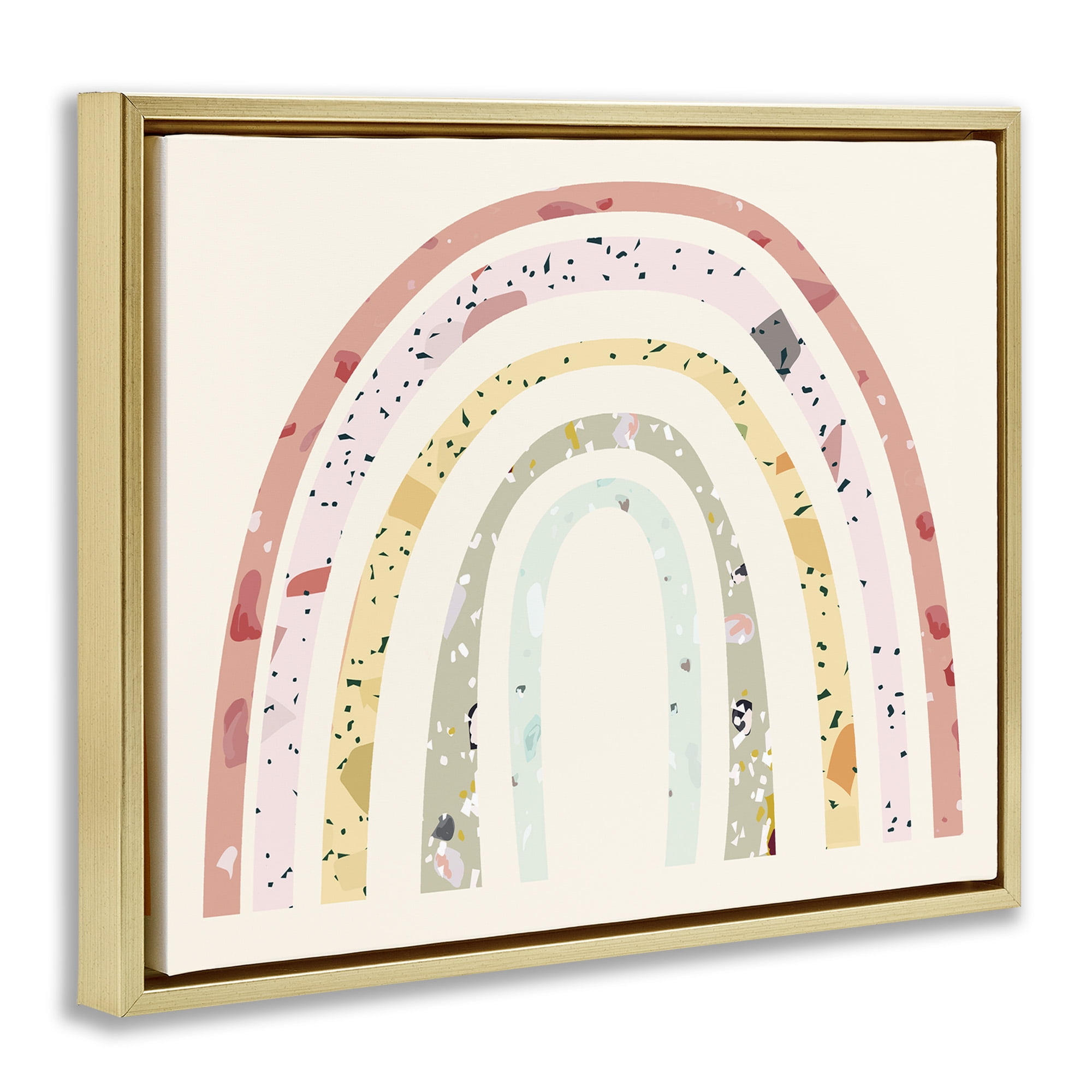 Stupell Industries Children's Abstract Pattern Rainbow Landscape Painting Gold Floater Framed Canvas Art Print Wall Art, 21 x 17