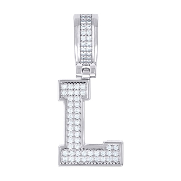 925 Sterling Silver Unisex Cubic Zirconia Initial Letter L Charm Pendant Necklace 30.4x13.7mm Wide Pendant for Women