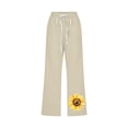 thumbnail image 4 of up to 60% off Gifts Usmixi Womens Drawstring Elastic Waist Pants Plus Size Loose Straight 3/4 Trousers Fashion Cotton Linen Sunflower Print Capris Pants with Pocket Khaki m, 4 of 4
