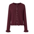 thumbnail image 5 of vigerkar Womens Casual Ruffle Cardigan Sweaters Button Up Crew Neck Long Sleeve Sweater Cute Soft Knit Tops (Wine, L), 5 of 7