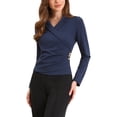 thumbnail image 4 of Blusas de manga larga con cuello notch asimétricas para mujeres XL azul oscuro, 4 of 6