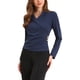 thumbnail image 4 of Blusas de manga larga con cuello notch asimétricas para mujeres XL azul oscuro, 4 of 6